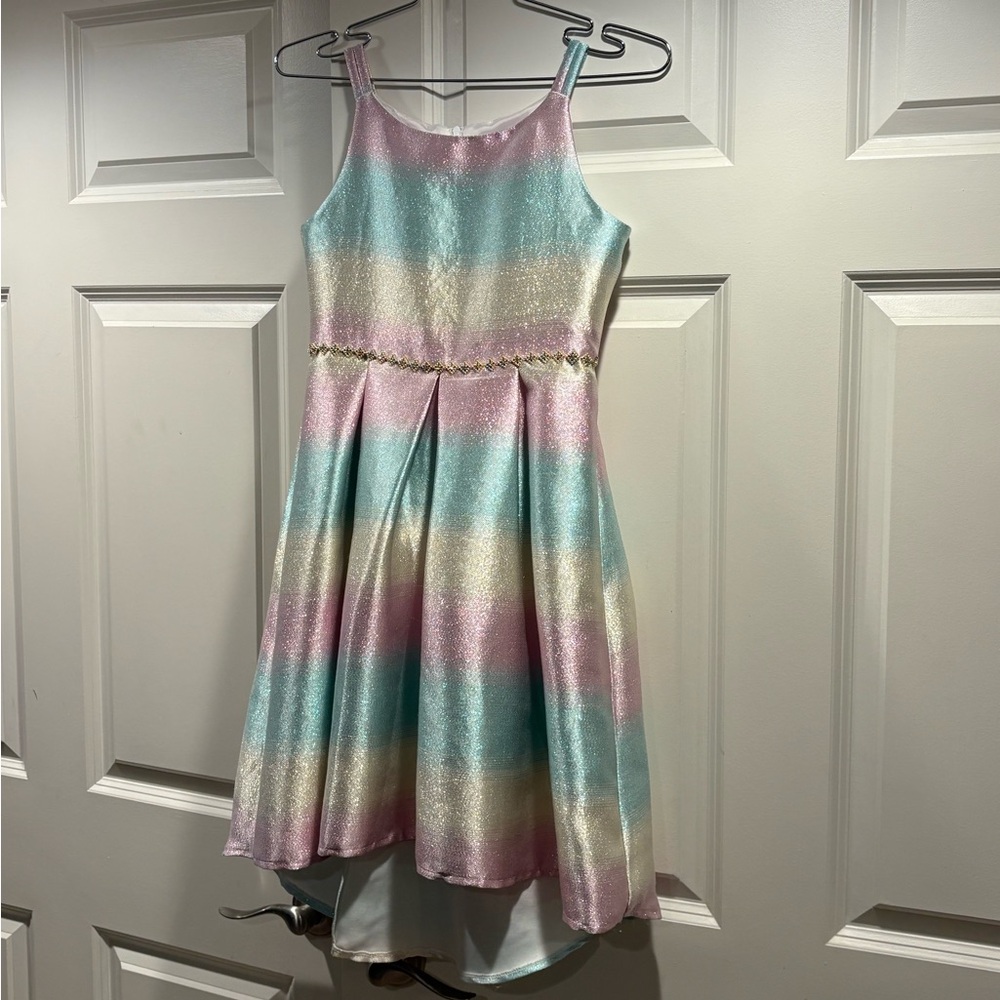 Sparkling Pastel Striped Kids Dress by Emily Rose. Sz 10